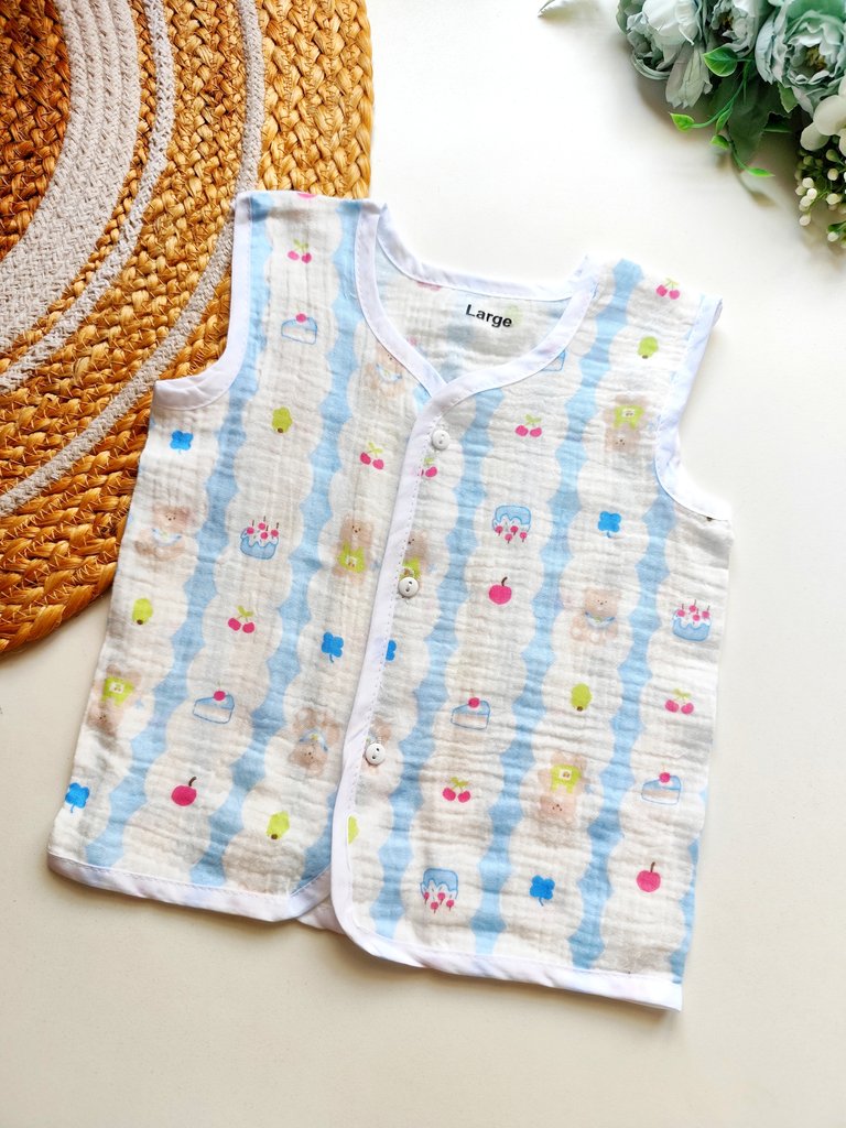 Crinkled Muslin Jablas- Blue Wave Teddy