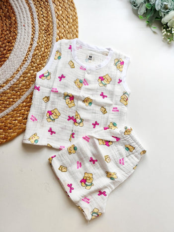 Crinkled Muslin Co ords- Butter Bear Print