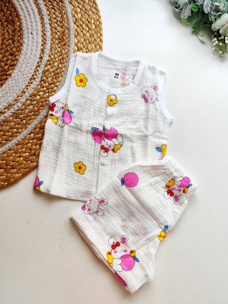 Crinkled Muslin Co ords- Cute Bunny Print