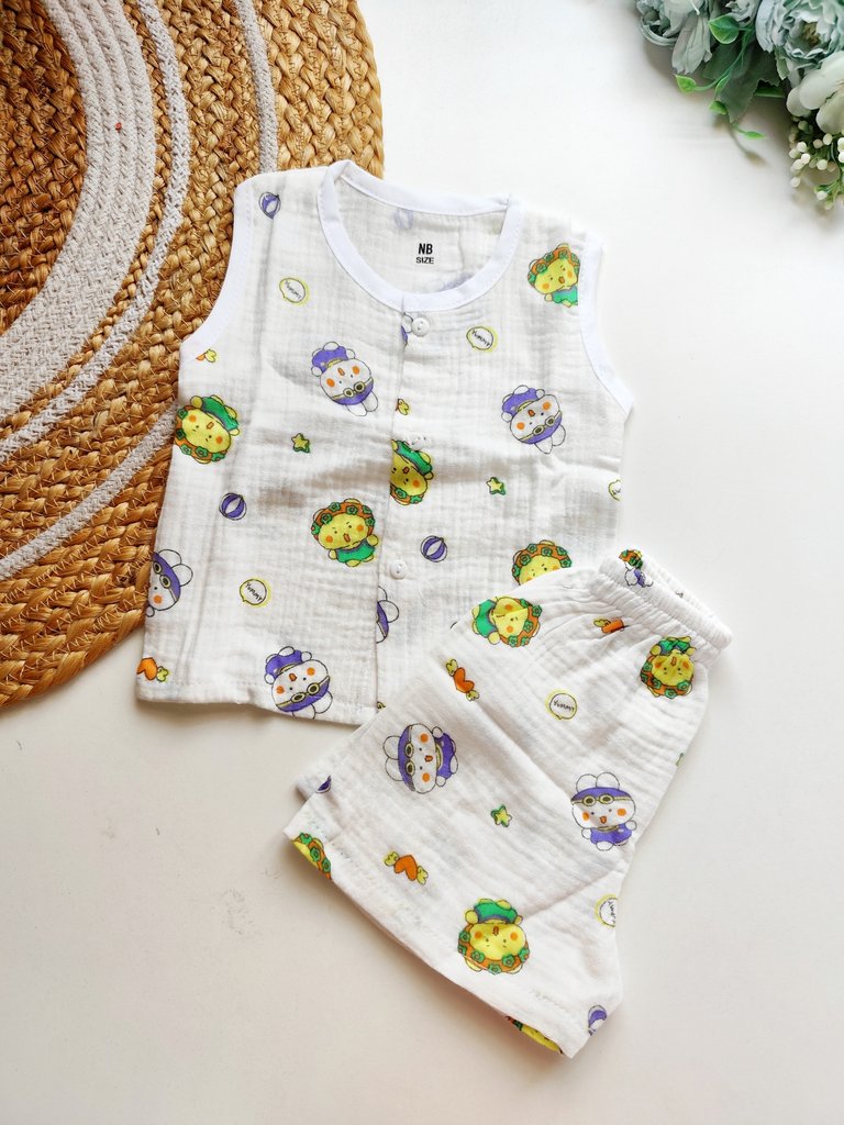 Crinkled Muslin Co ords- Cartoon Friends