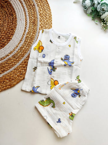 Crinkled Muslin Co ords- Dinosaur Print