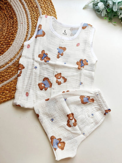 Crinkled Muslin Co ords- Teddy Bear