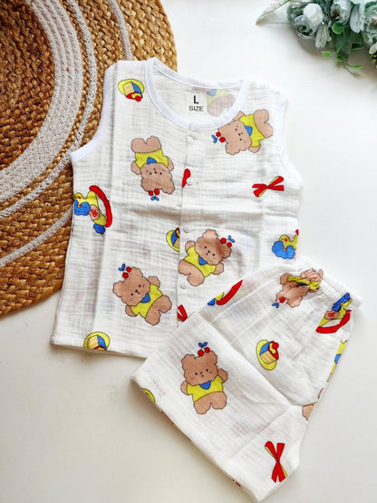 Crinkled Muslin Co ords- Teddy Bear