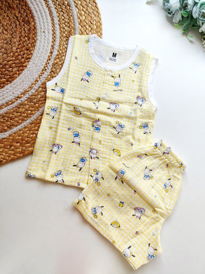 Crinkled Muslin Co ords- Yellow Puppy Gingham