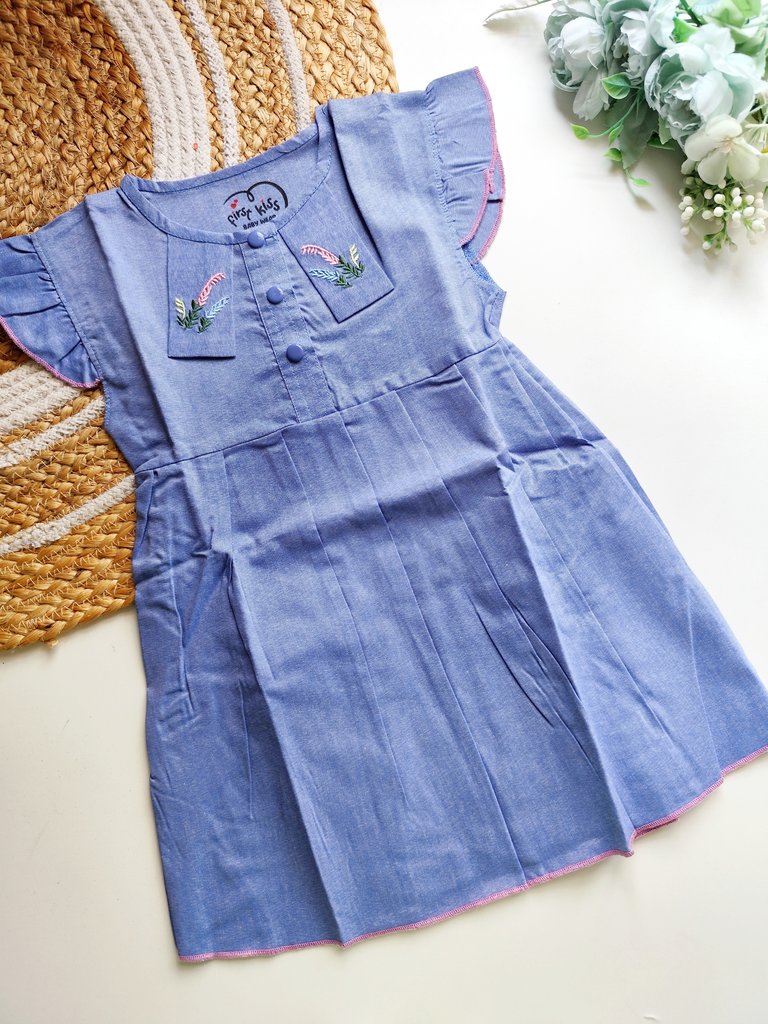 Frocks - Sky Blue Floral Embroidered