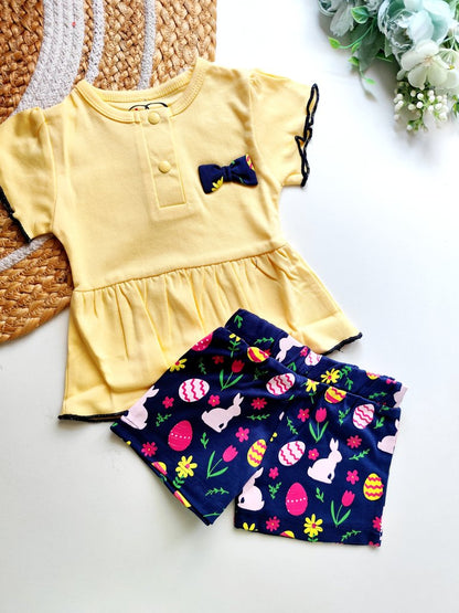 Co ords  - Lemon Yellow and Navy Bunny Print