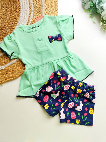 Co ords  - Mint Green and Navy Bunny Print