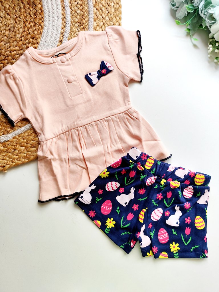 Co ords  - Peach and Navy Easter Bunny Print