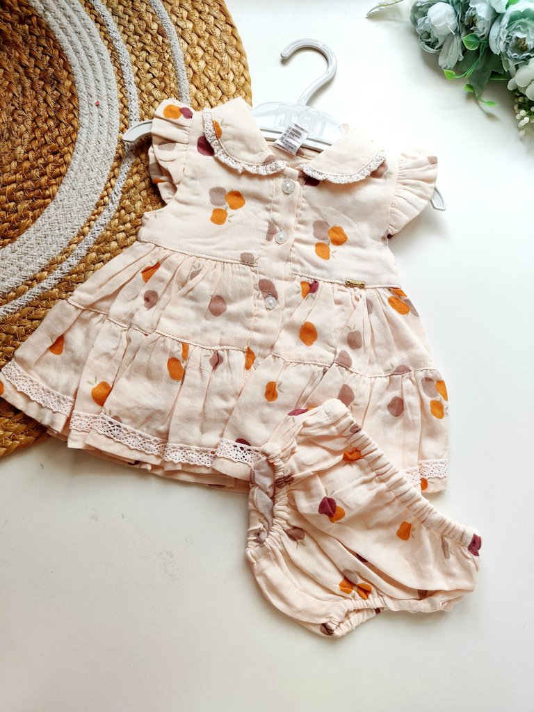 Ethnic Muslin Frocks- Peach Fruit Print