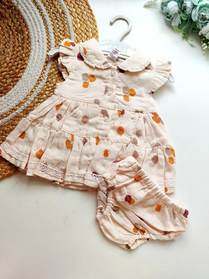 Ethnic Muslin Frocks- Peach Fruit Print