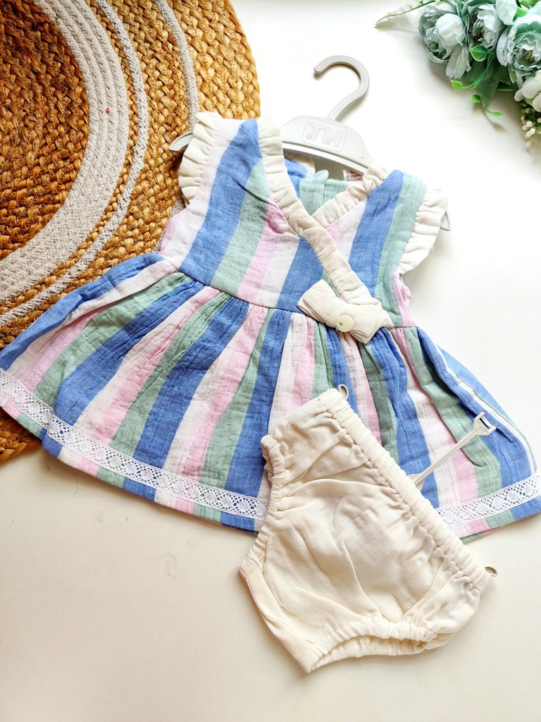 Ethnic Muslin Frocks- Pastel Multicolor Stripes