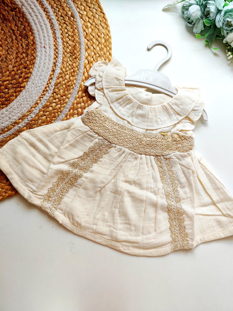Ethnic Muslin Frocks- Cream and Gold