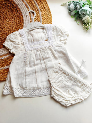 Ethnic Muslin Frocks- Off White Dobby Lace
