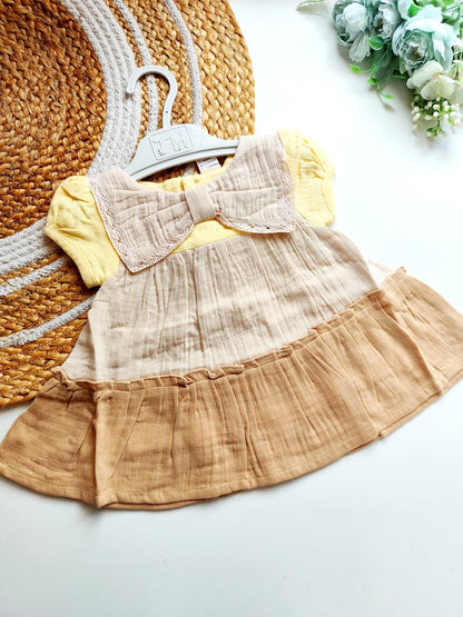 Ethnic Muslin Frocks- Pastel Yellow and Earthy Beige
