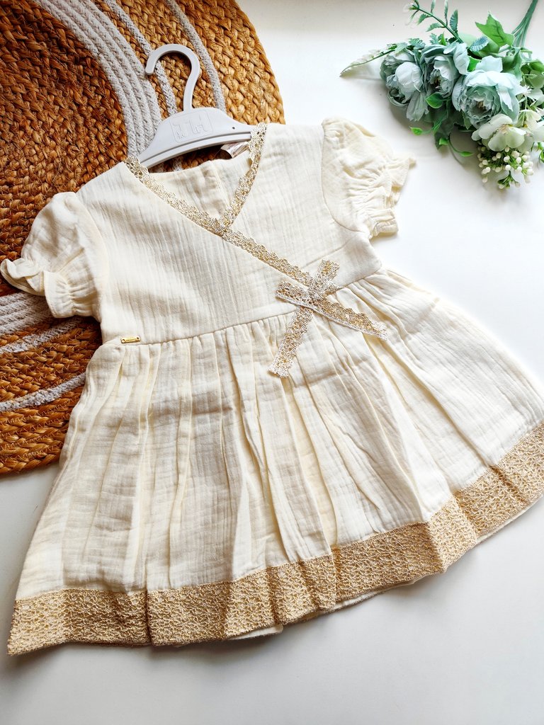 Ethnic Muslin Frocks- Off White and Gold