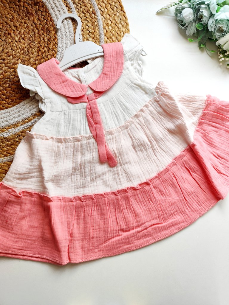 Ethnic Muslin Frocks- Pink and White Tiered