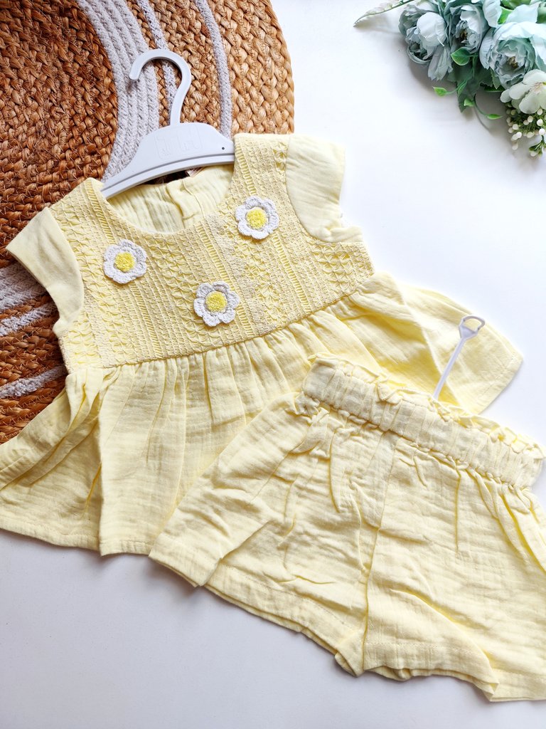 Ethnic Muslin Co ord- Soft Yellow Daisy