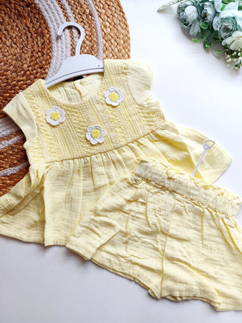 Ethnic Muslin Co ord- Soft Yellow Daisy
