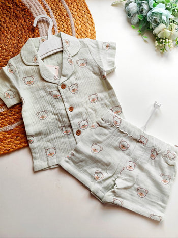 Co ord set- Sage Green Teddy Bear Print