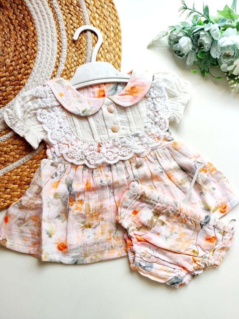 Ethnic Muslin Frocks- Pastel Peach Floral