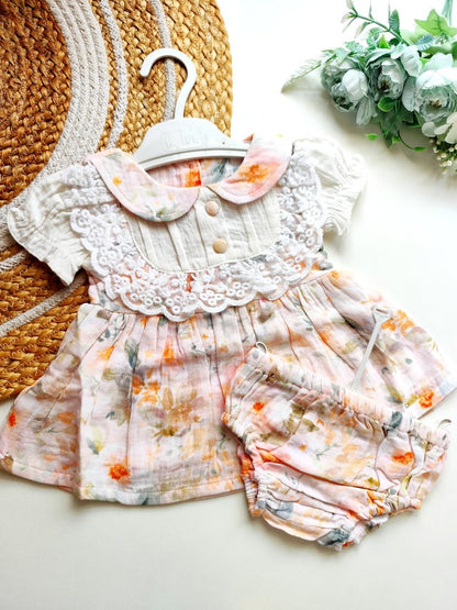 Ethnic Muslin Frocks- Pastel Peach Floral