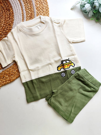Co ords  - Olive Green and Cream Car Embroidery