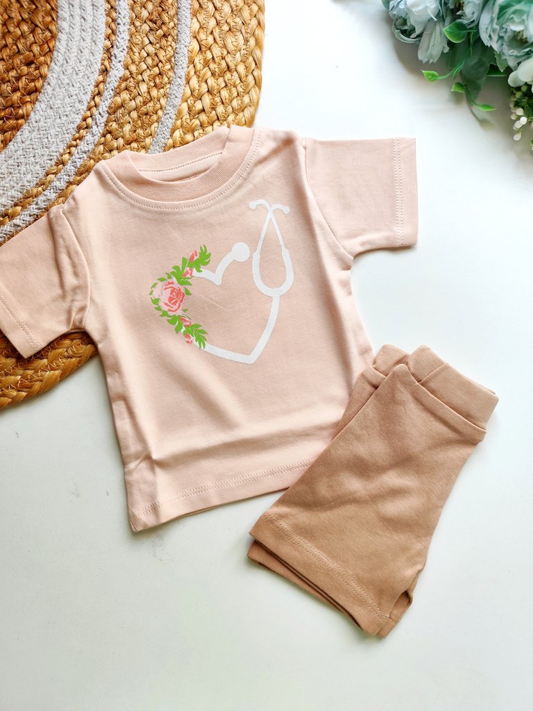Co ords  - Peach Floral Stethoscope