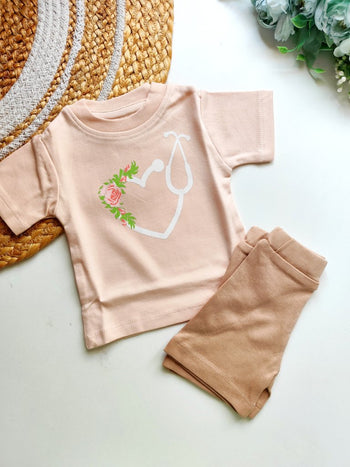 Co ords  - Peach Floral Stethoscope