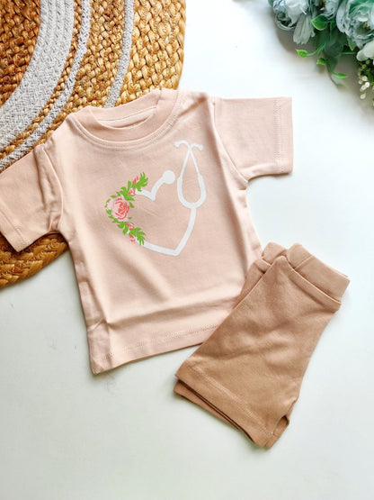 Co ords  - Peach Floral Stethoscope