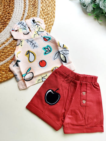 Cotton Co ords  - Fruit Print & Coral Red