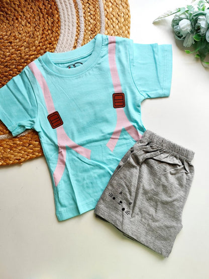 Co ords - Aqua Blue Suspender Print