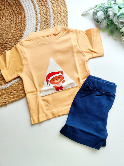 Co ords  - Yellow and Navy Blue with Bear Print