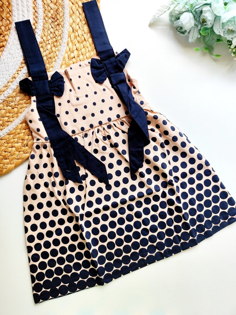 Frocks - Beige Navy Polka Dot