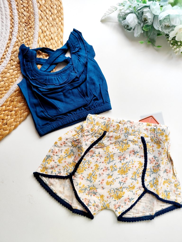 Crop top and Bottom Set- Blue and Floral
