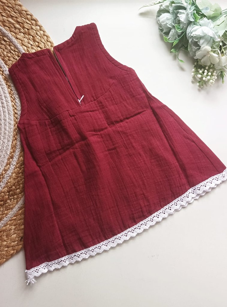 Muslin Zip Frocks - Maroon
