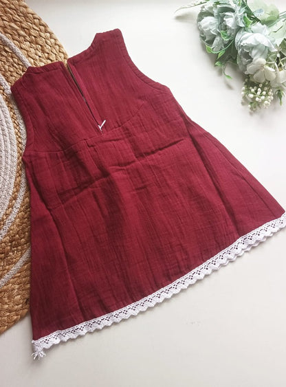 Muslin Zip Frocks - Maroon