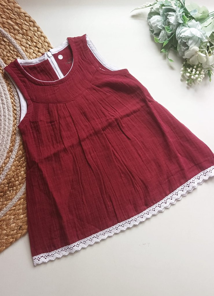 Muslin Zip Frocks - Maroon