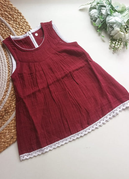 Muslin Zip Frocks - Maroon