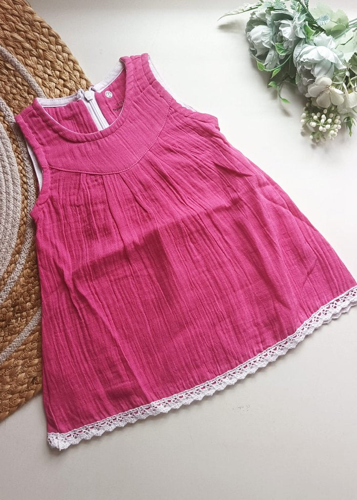 Muslin Zip Frocks - Hot Pink