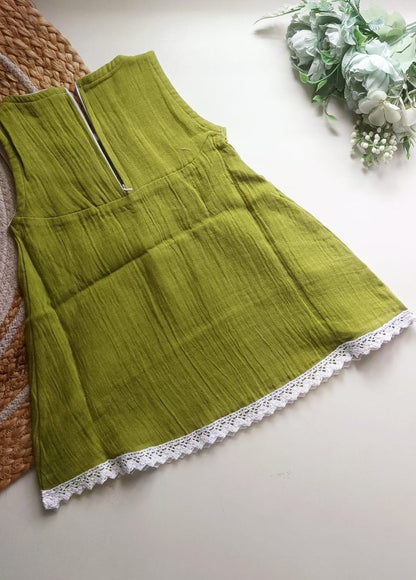 Muslin Zip Frocks - Olive Green