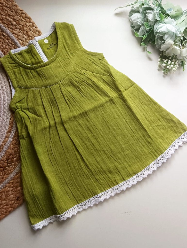 Muslin Zip Frocks - Olive Green