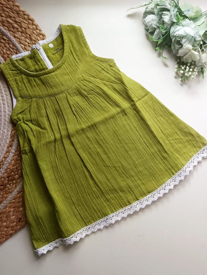 Muslin Zip Frocks - Olive Green