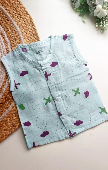Muslin Jablas- Sky Blue Aeroplane Print