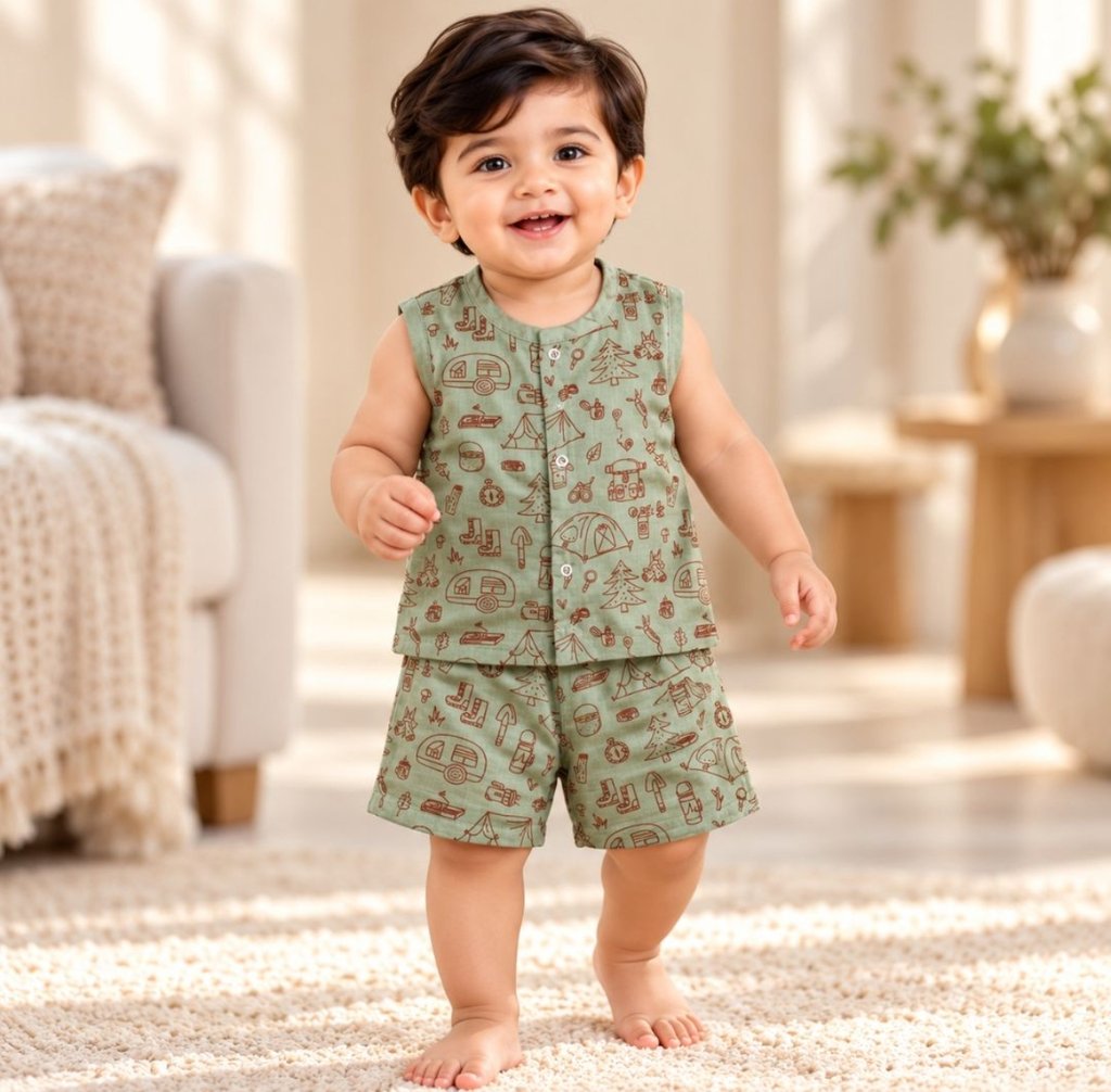 Muslin Co ords- Sage Green Camping Adventure