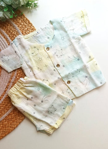 Double Layered Muslin Co ord- Pastel Celestial
