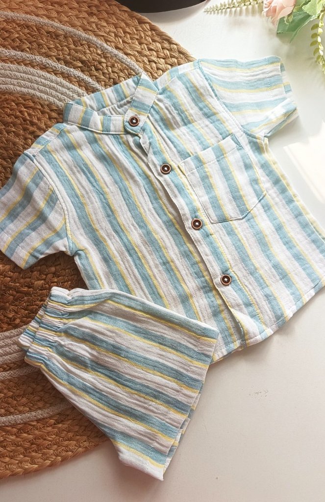 Muslin set- Aqua & Yellow Stripes