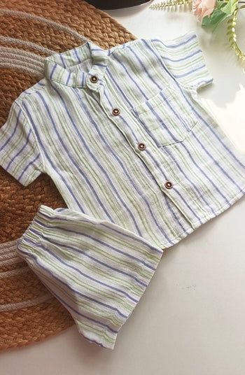 Muslin set- Green & Blue Stripes