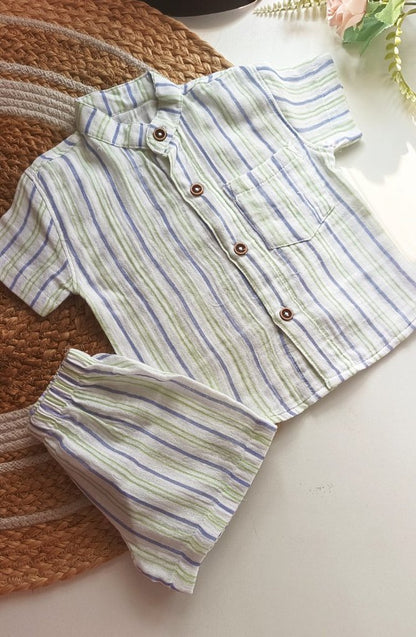 Muslin set- Green & Blue Stripes