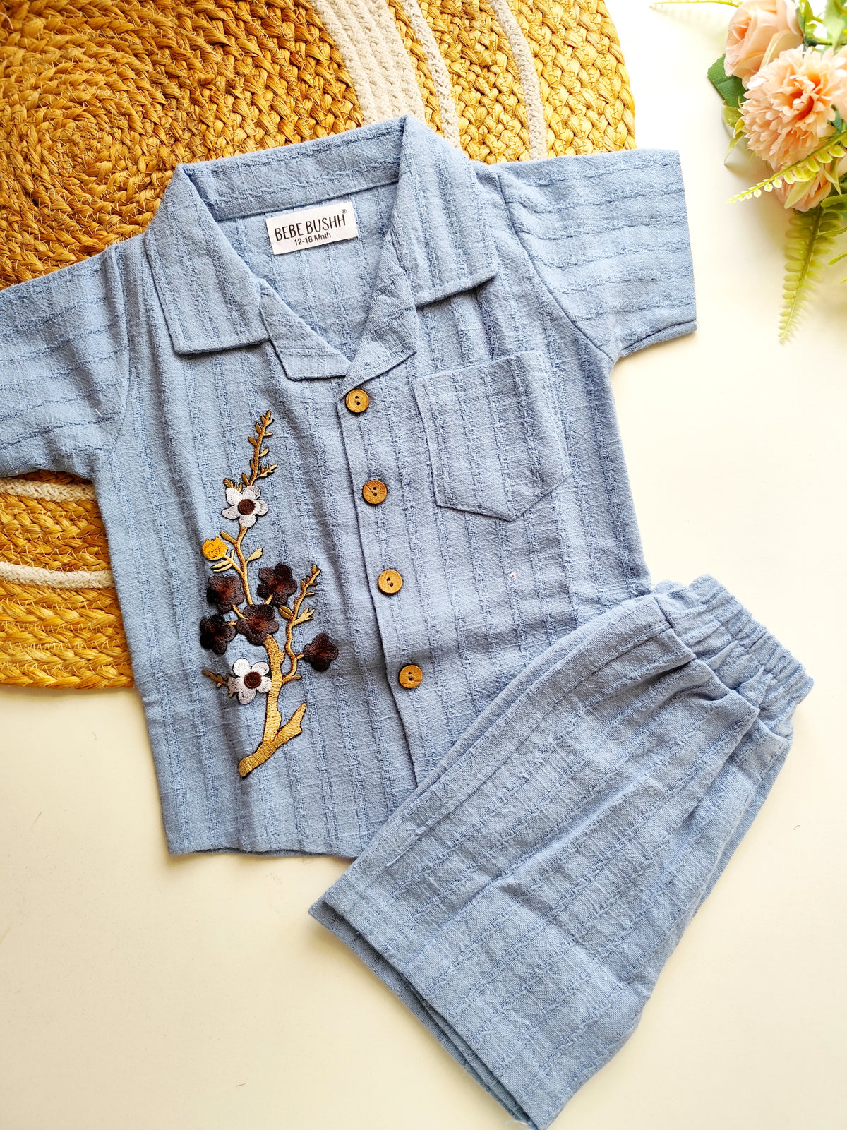 Ethnic Cuban colar Set- Sky Blue Floral Embroidery