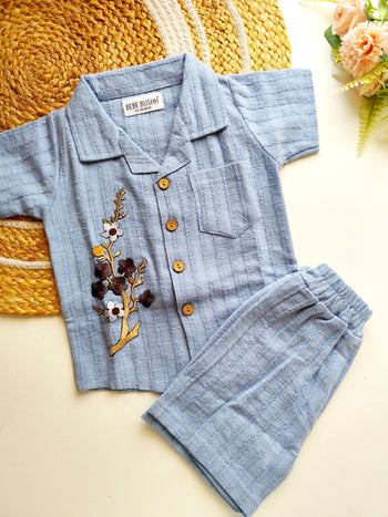 Ethnic Cuban colar Set- Sky Blue Floral Embroidery